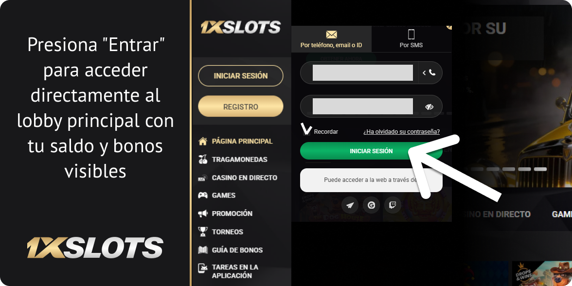 Haz clic en 'Iniciar sesión' para finalizar el acceso - 1xSlots Argentina